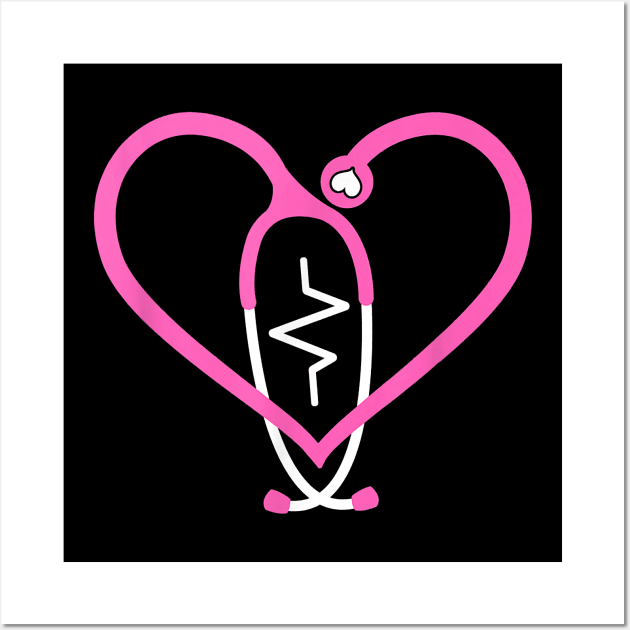 Stethoscope Heart Love Heartbeat Gifts For Rn Nurse Doctor Wall Art by Pretr=ty